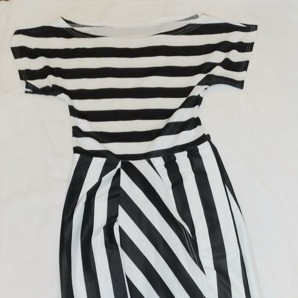 Women's Casual Short Sleeve Striped Midi Dress